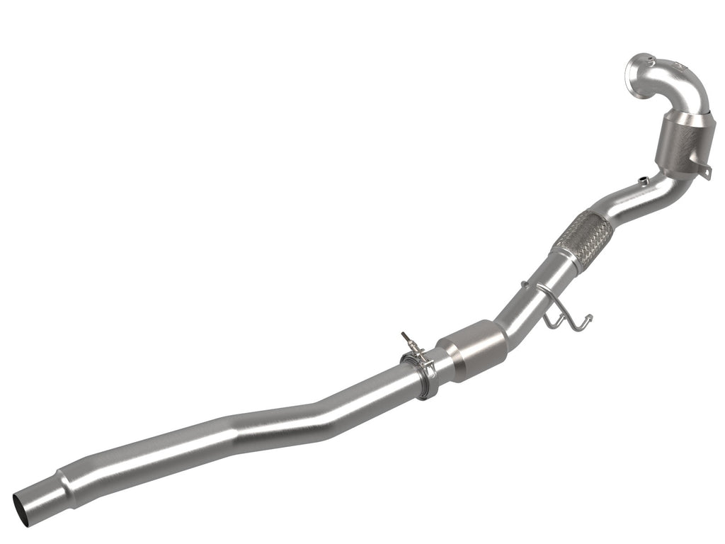 aFe Twisted Steel Down Pipe 3 IN 304 Stainless Steel w/ Cat - Volkswagen Golf R 2015-2019