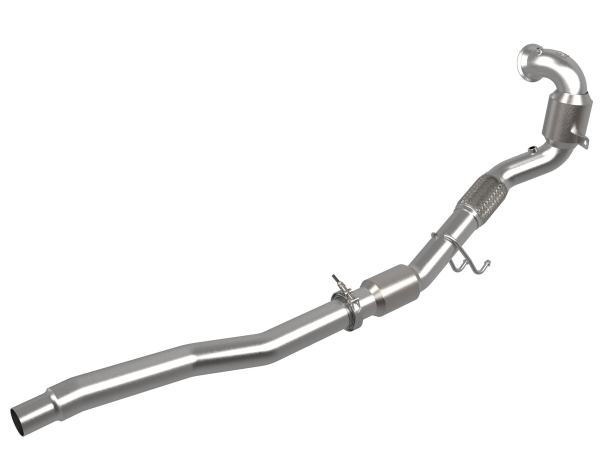 aFe Twisted Steel Down Pipe 3 IN 304 Stainless Steel w/ Cat - Volkswagen Golf R 2015-2019