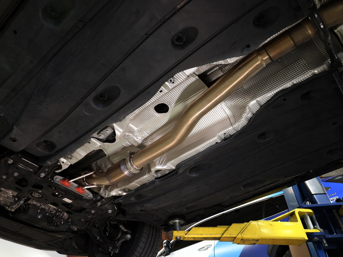 aFe Twisted Steel Down Pipe 3 IN 304 Stainless Steel w/ Cat - Volkswagen Golf R 2015-2019