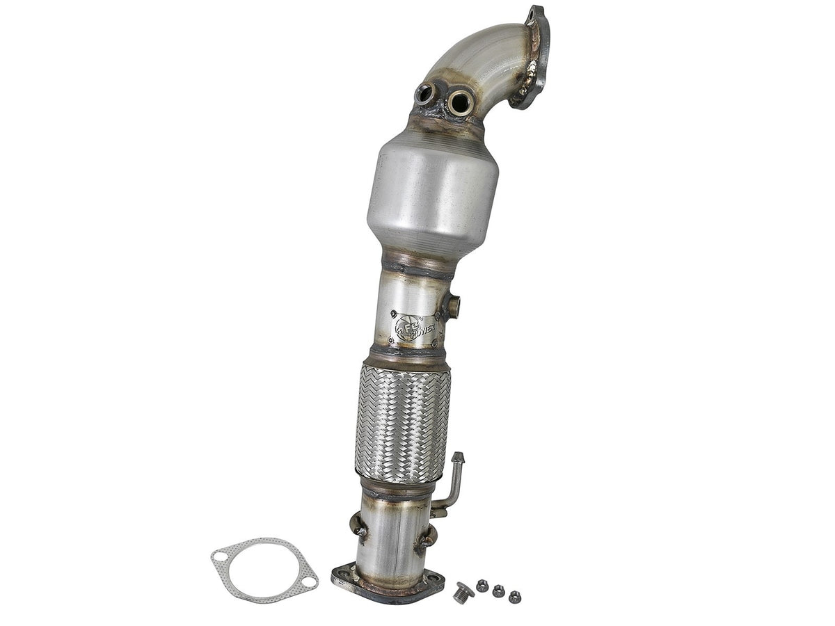 aFe Twisted Steel Down Pipe 3 IN 304 Stainless Steel w/ Cat - Hyundai Elantra 2017-2019