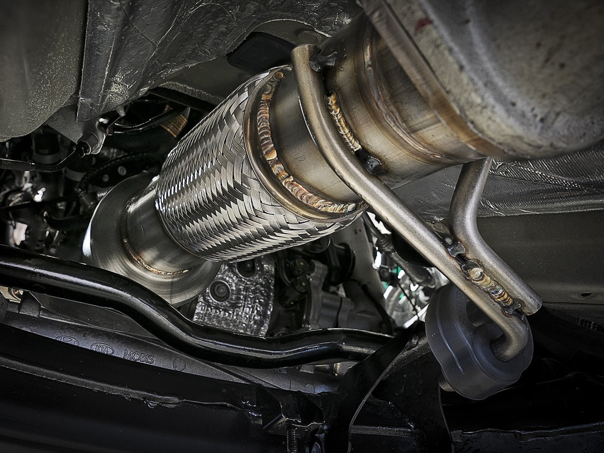 aFe Twisted Steel Down Pipe 3 IN 304 Stainless Steel w/ Cat - Hyundai Elantra 2017-2019