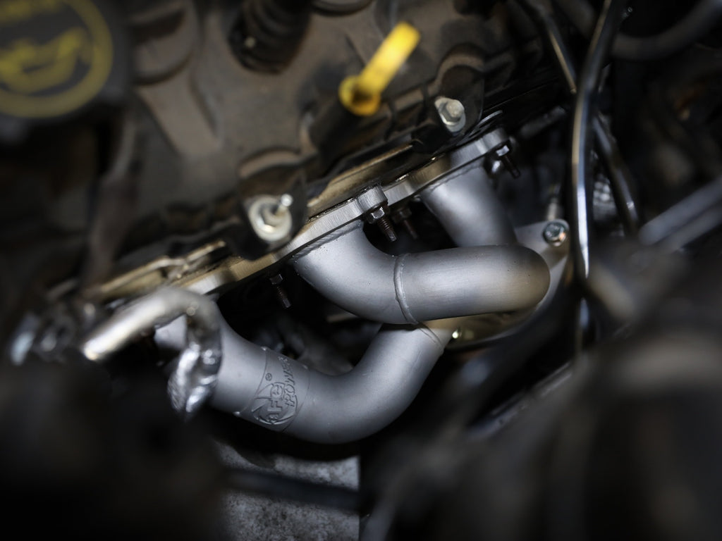 aFe Twisted Steel 409 Stainless Steel Short Tube Header w/ Titanium Ceramic Coat Finish - Ford Mustang 2011-2017