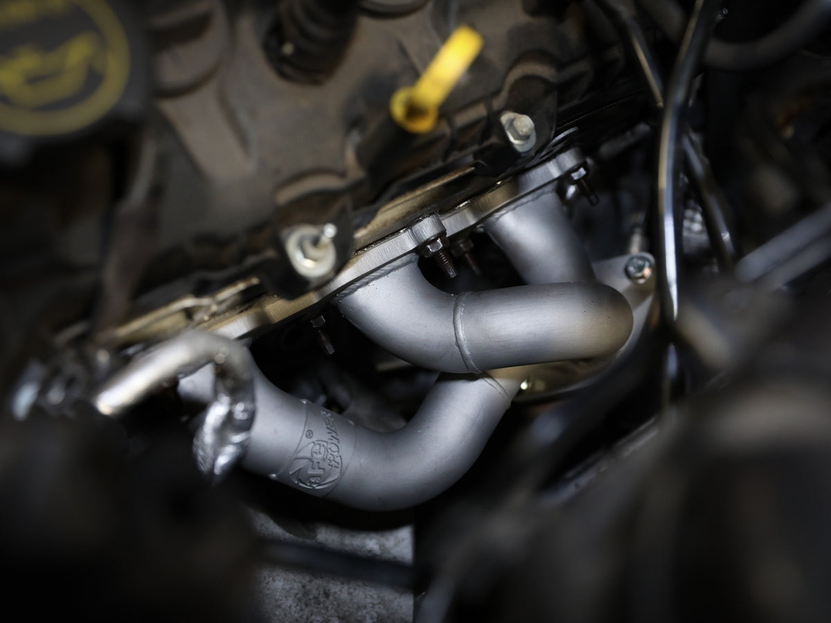 aFe Twisted Steel 409 Stainless Steel Short Tube Header w/ Titanium Ceramic Coat Finish - Ford Mustang 2011-2017