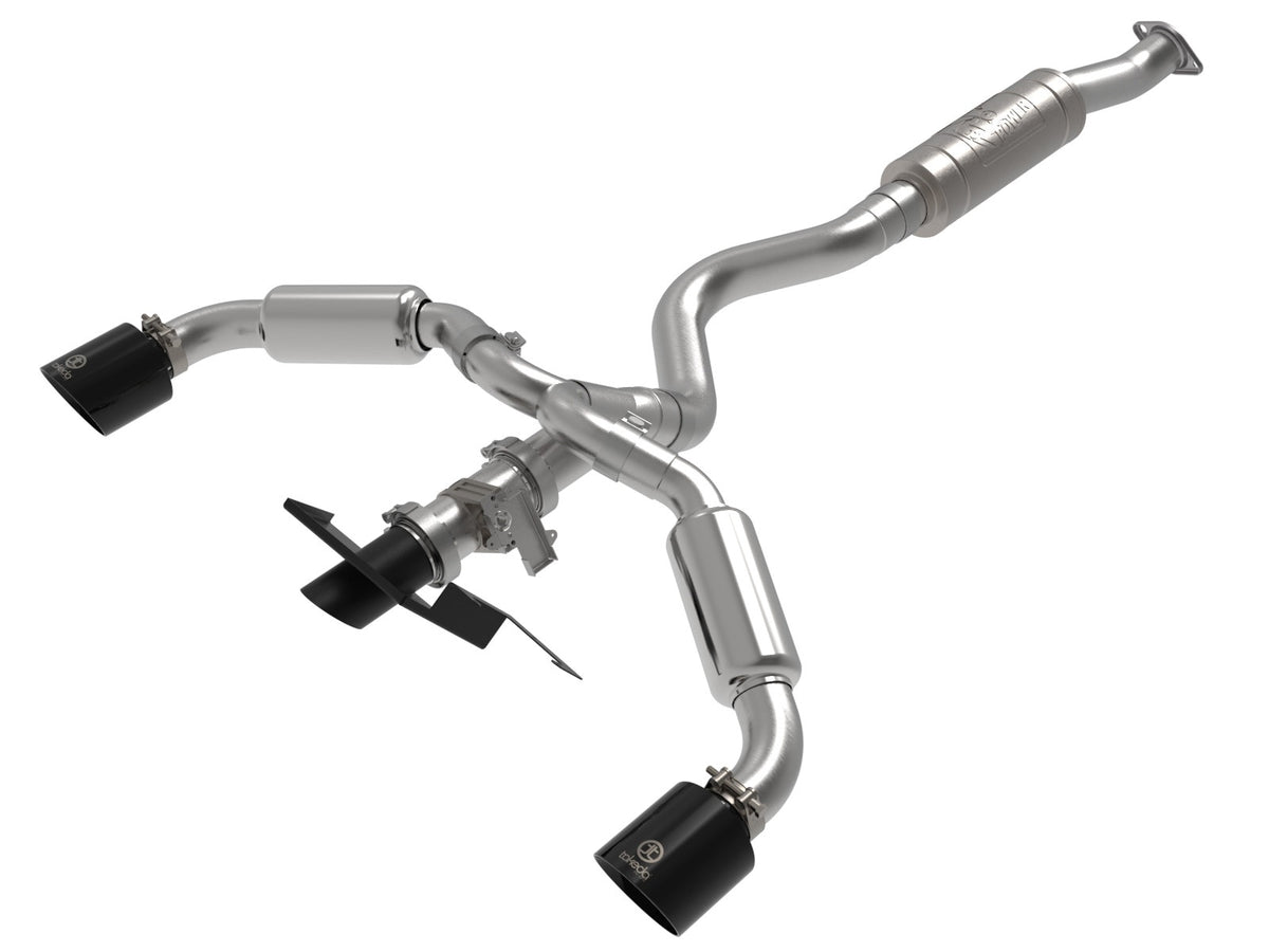 aFe Gemini XV 3 IN to 2-1/2 IN 304 Stainless Steel Cat-Back Exhaust System w/ Cut-Out Black - Toyota GR Corolla 2023-2026