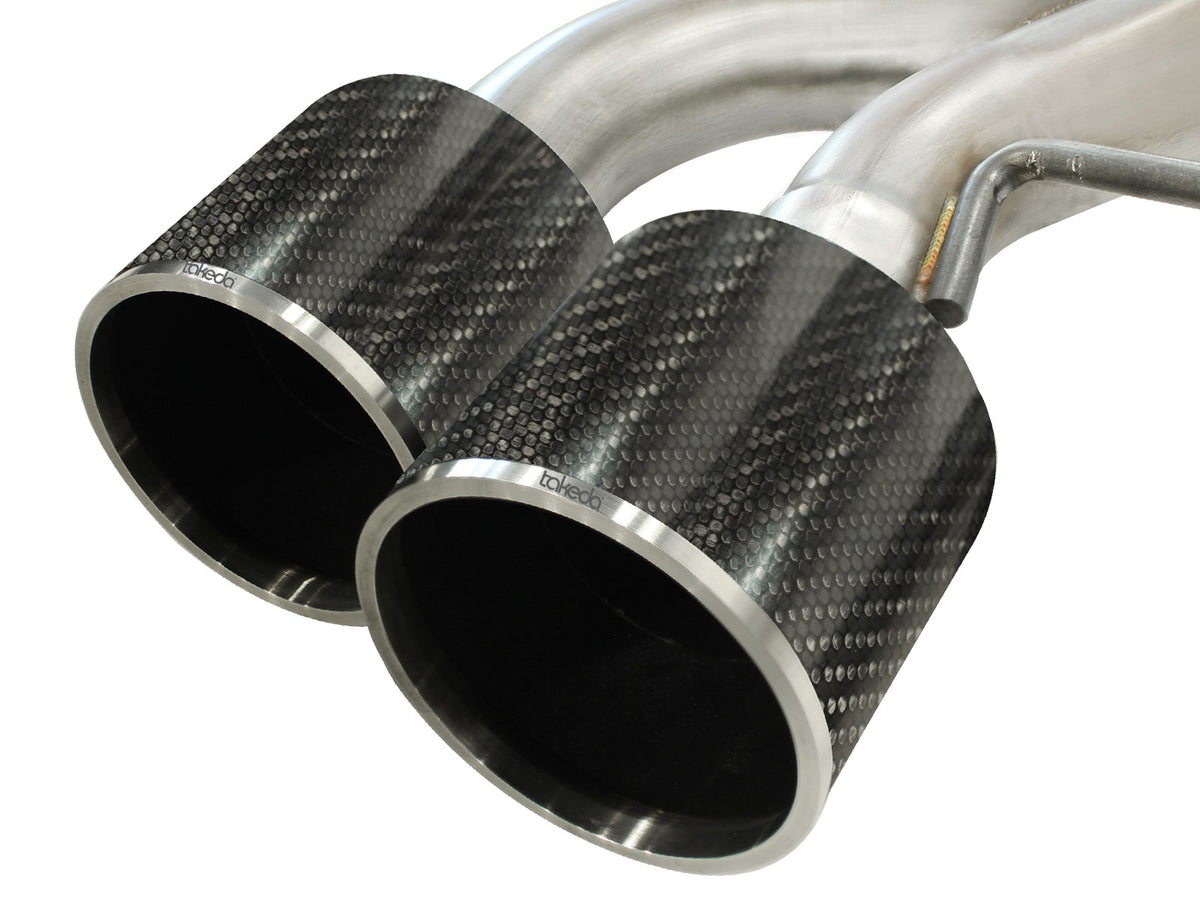 aFe Takeda 3 IN to 2-1/2 IN 304 Stainless Steel Cat-Back Exhaust System w/ Carbon Fiber Tips - Nissan GT-R (R35) 2009-2024