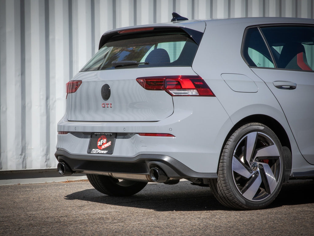 aFe Gemini XV 3 IN to 2-1/2 IN 304 Stainless Steel Cat-Back Exhaust System w/ Cut-Out Black - Volkswagen GTI (MKVIII) 2022-2024
