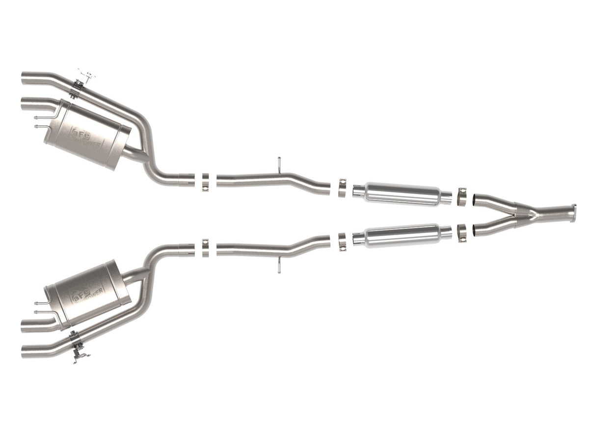 aFe Gemini XV 3 IN to Dual 2-1/2 IN 304 Stainless Steel Cat-Back Exhaust System w/ Cut-Out - Kia Stinger 2022-2023