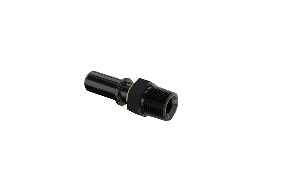 Dyme PRO/SPEC black NPT adapter with threaded end.