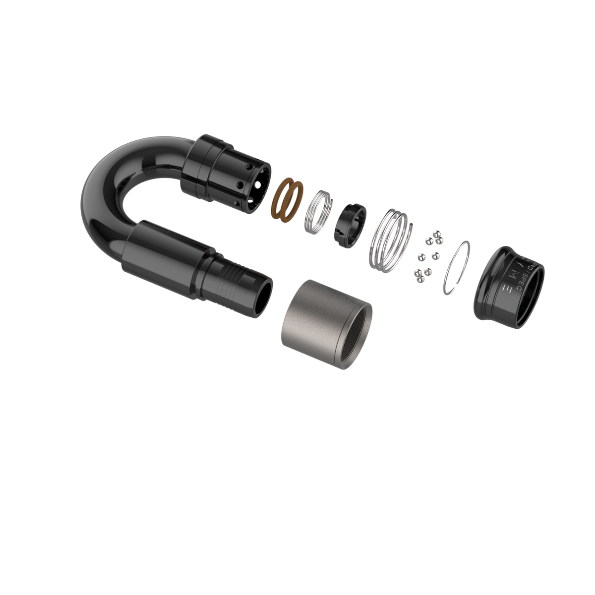 Exploded view of a Dyme Superleggera hose fitting assembly.