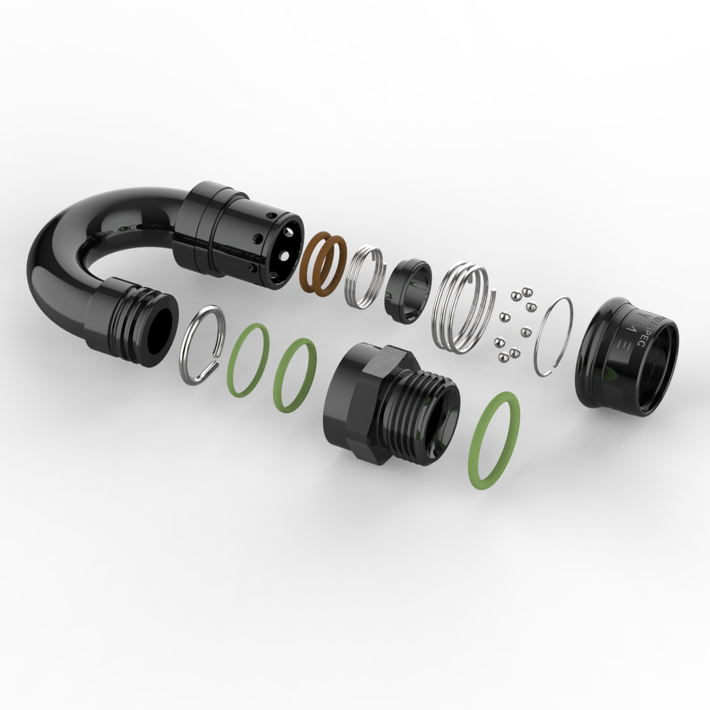 Exploded view of Dyme SUPERSTRASSE-C crimp hose fittings