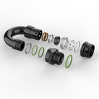 Exploded view of Dyme SUPERSTRASSE-C crimp hose fittings