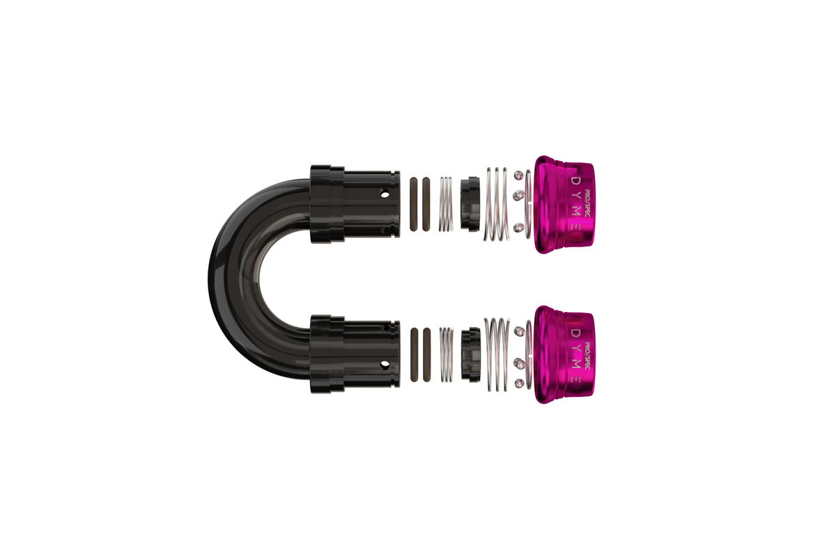 Exploded view of Dyme Superleggera carbon PTFE hose fitting