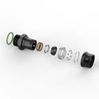 Exploded view of Dyme SUPERSTRASSE-C hose fitting components