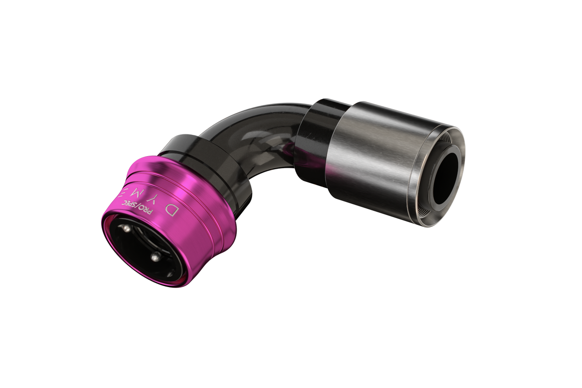 Dyme PRO/SPEC 90-degree NPT adapter for hose systems.