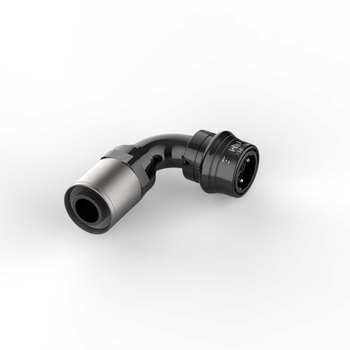 90-degree Dyme PRO SPEC AN adapter for fluid systems