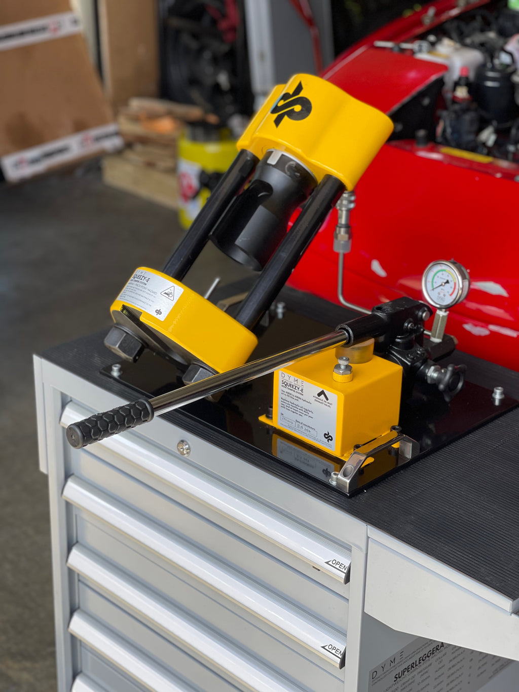 Yellow hydraulic hose crimper and Dyme PRO SPEC AN adapters