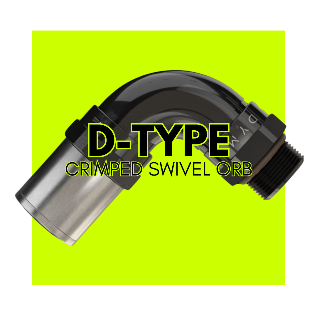 D-Type Crimped Swivel ORB hose fitting on neon background.