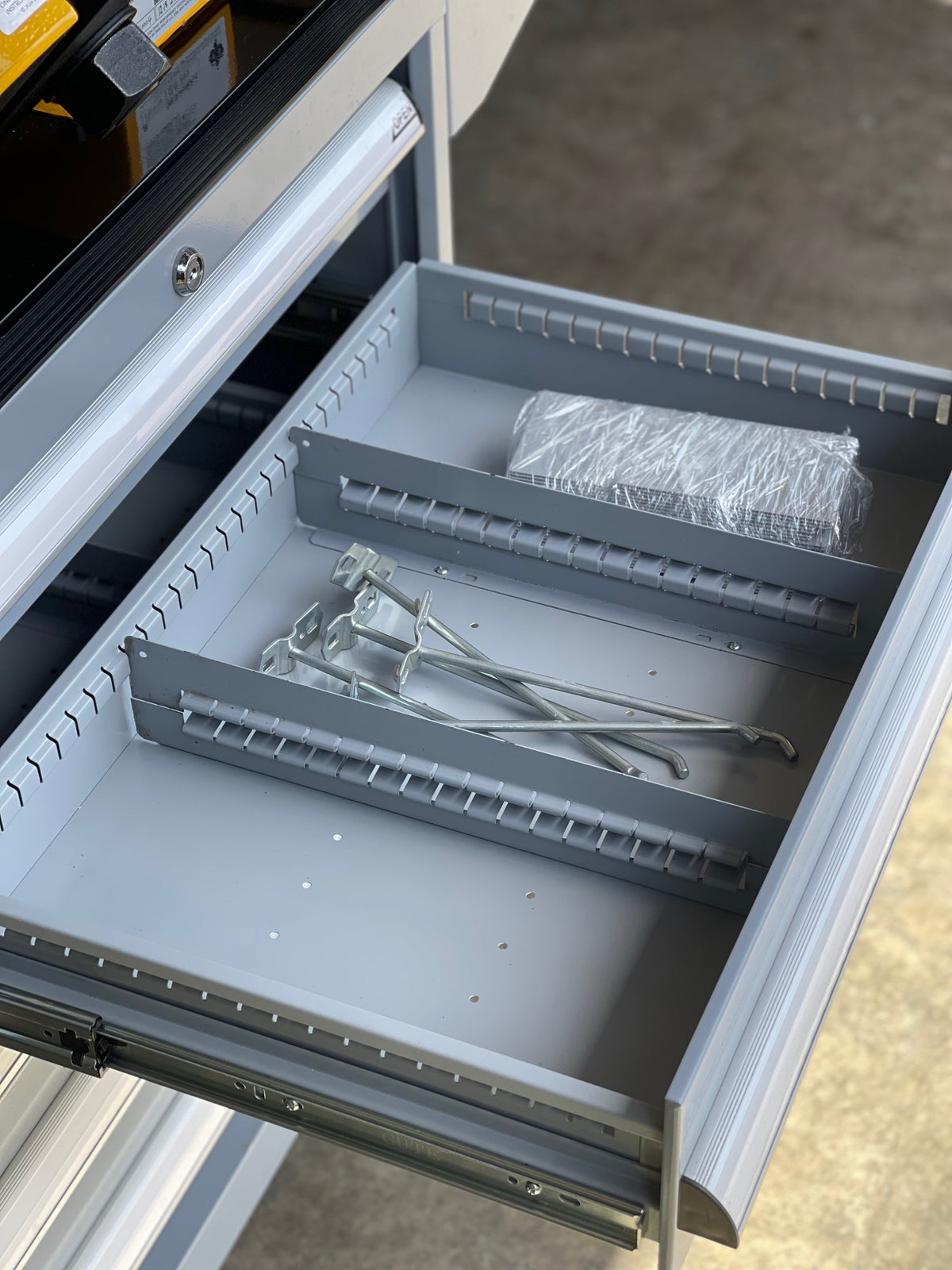 Dyme PRO/SPEC AN Adapters organized in a toolbox drawer