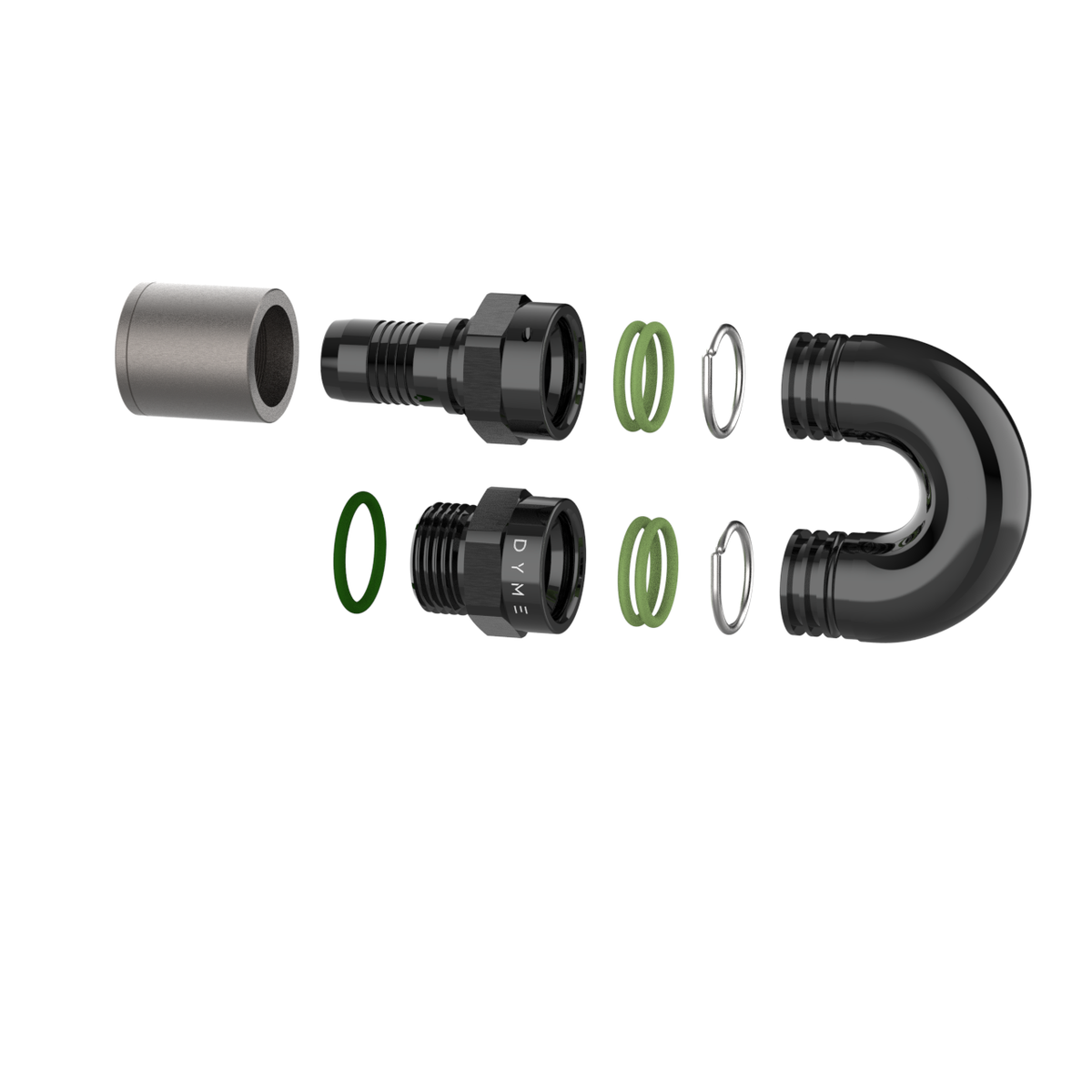Exploded view of Dyme PRO/SPEC NPT adapters and fittings.