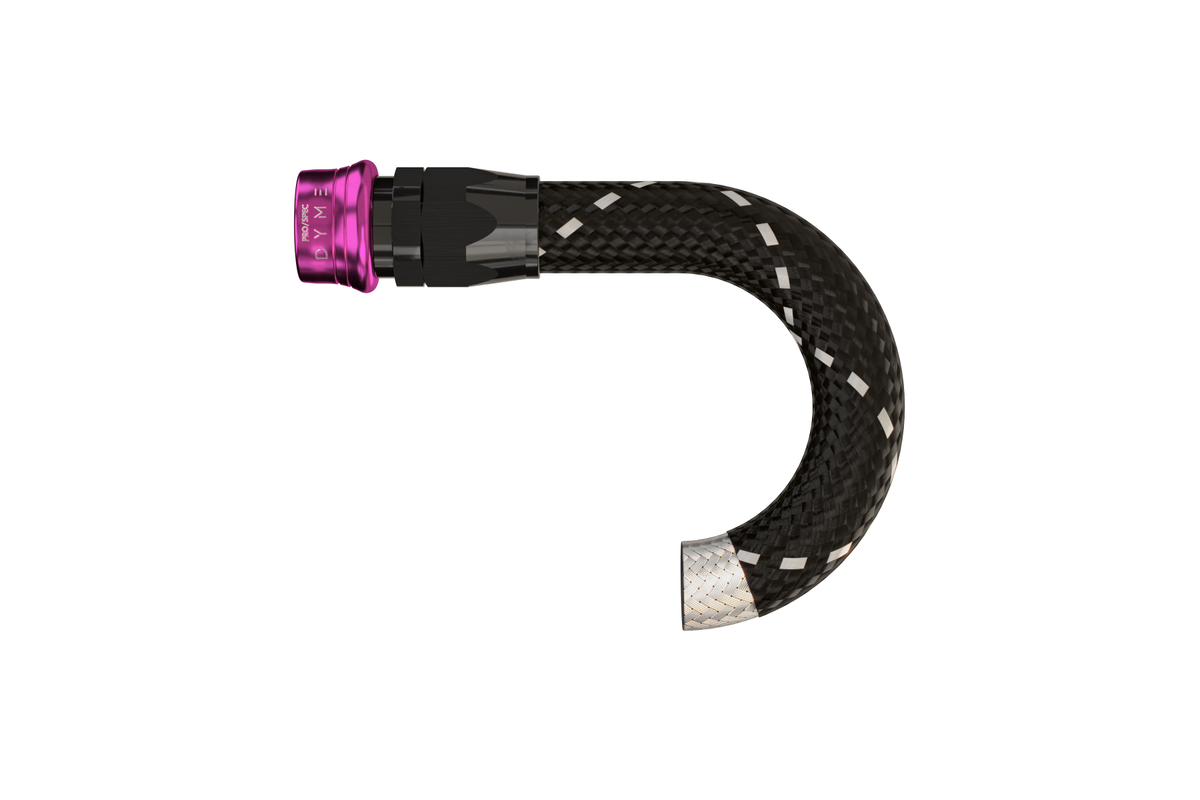 Dyme PRO AN adapter with curved black braided hose