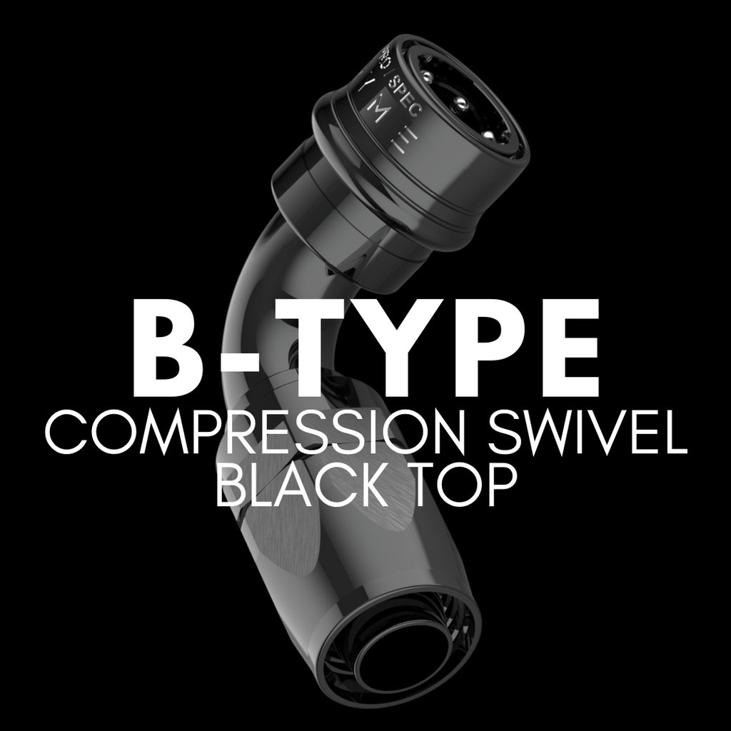 Dyme B-Type Compression Swivel Black Top hose fitting.