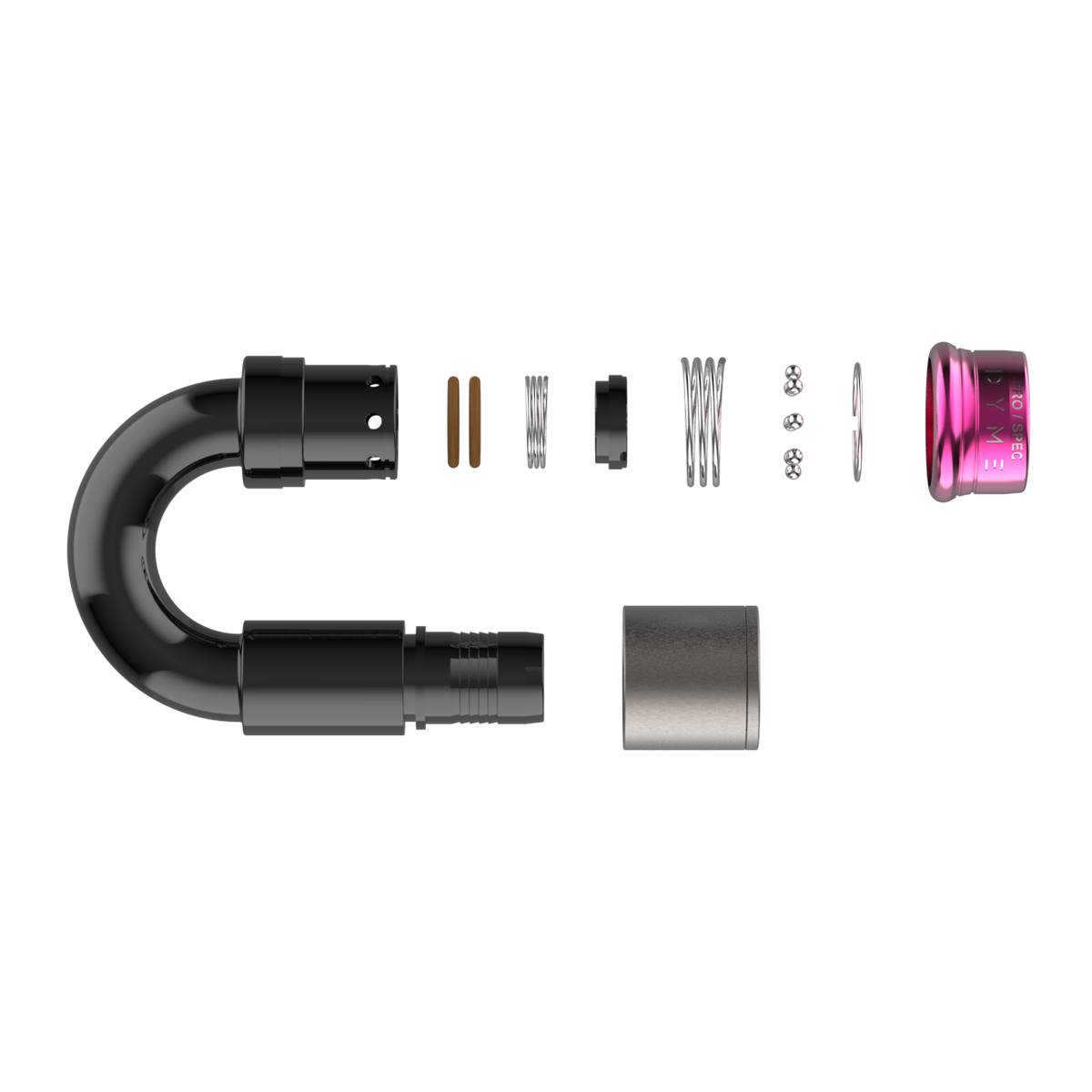 Exploded view of Dyme SUPERLEGGERA hose fitting components