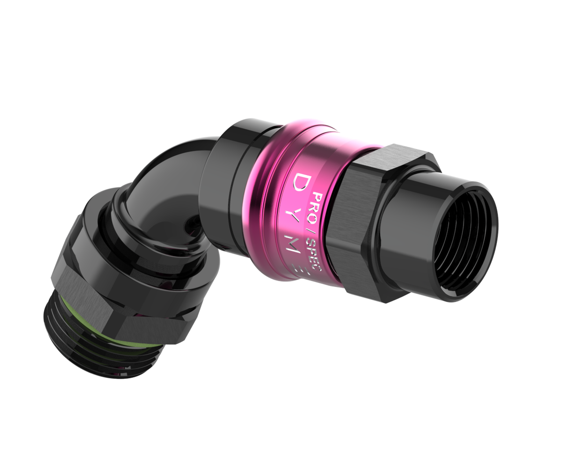 90-degree Dyme PRO/SPEC AN Adapter with pink collar.