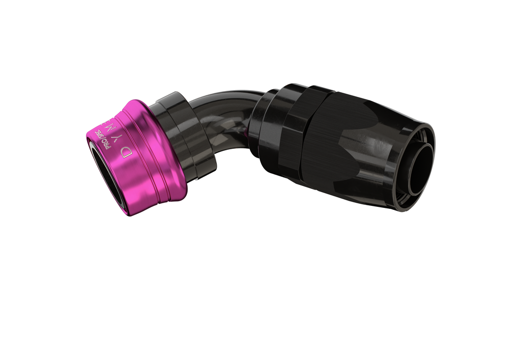 Dyme SUPERLEGGERA 45-degree hose fitting with pink collar