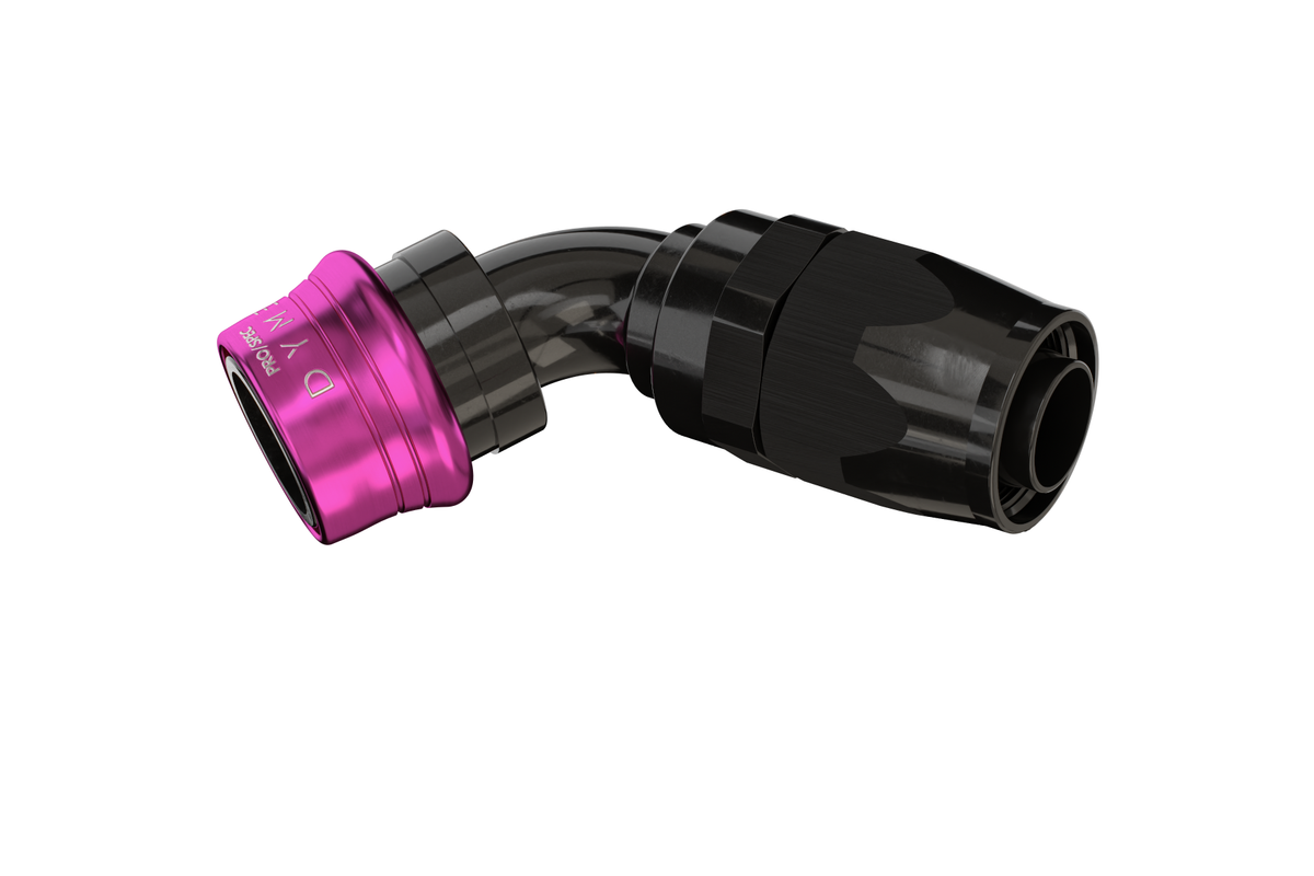 Dyme SUPERLEGGERA 45-degree hose fitting with pink collar