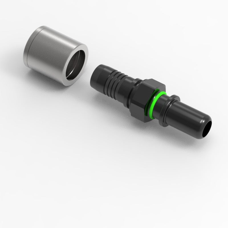 Dyme SPEC AN adapter with black fitting and green O-ring