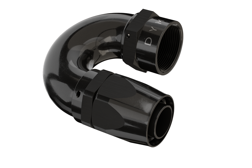 Dyme SUPERSTRASSE-C crimp type black hose fitting.