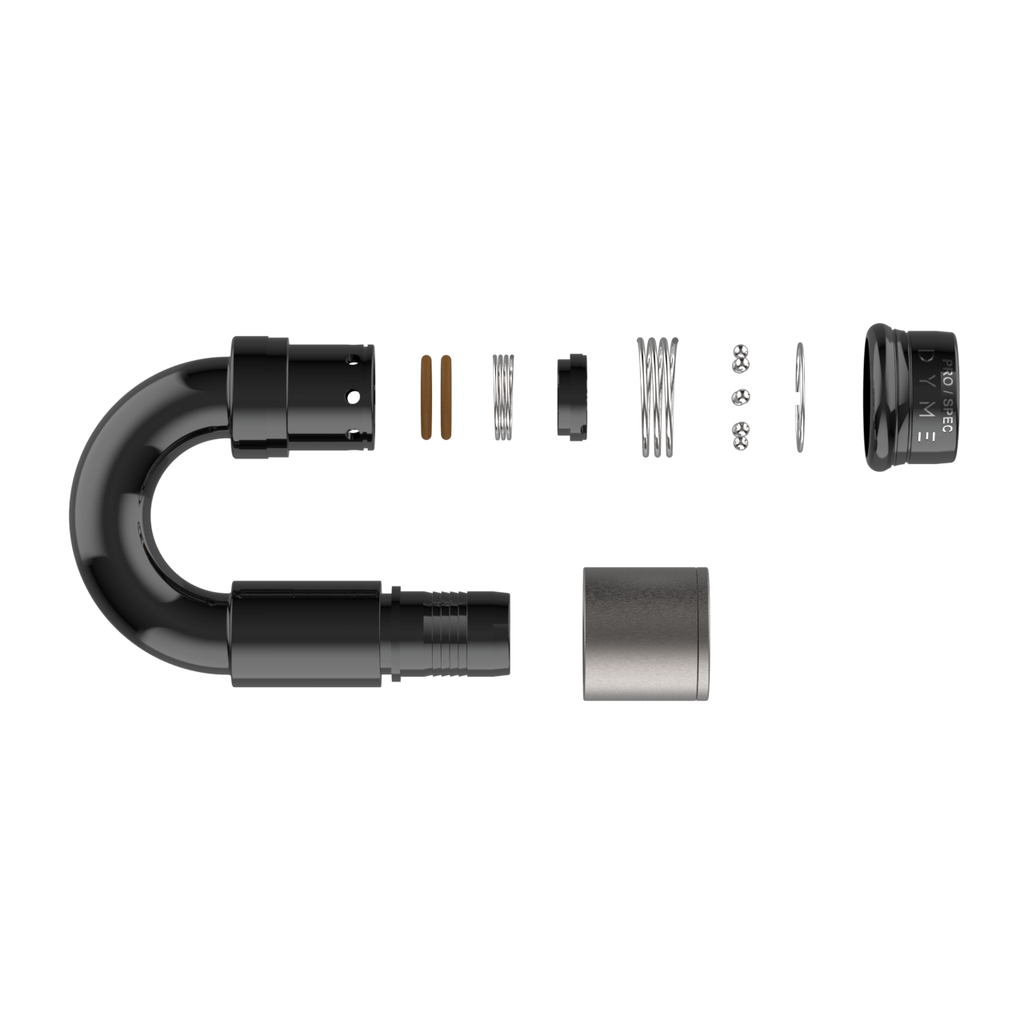 Exploded view of Dyme SUPERLEGGERA hose fitting components.