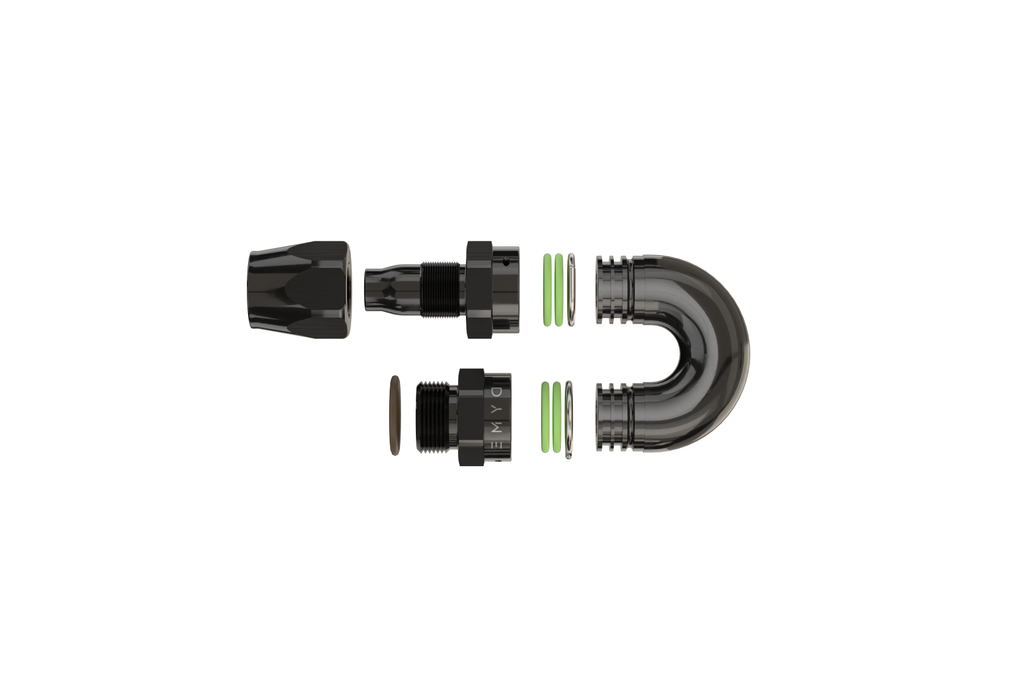 Exploded view of Dyme PRO/SPEC NPT Adapters and U-bend.
