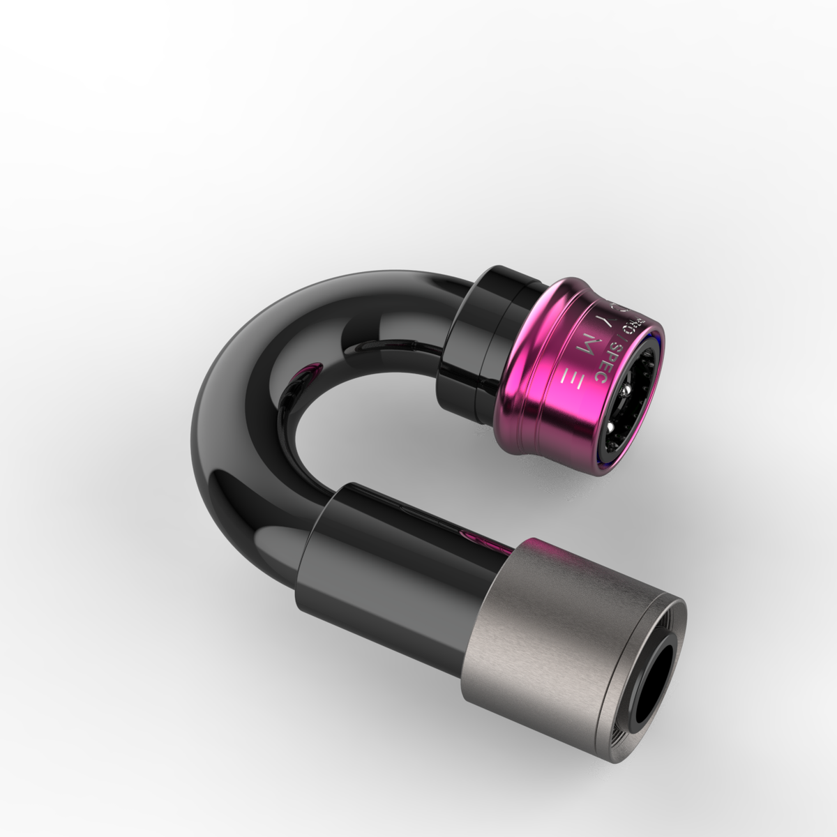 Dyme SUPERLEGGERA Carbon PTFE hose with a 180-degree bend