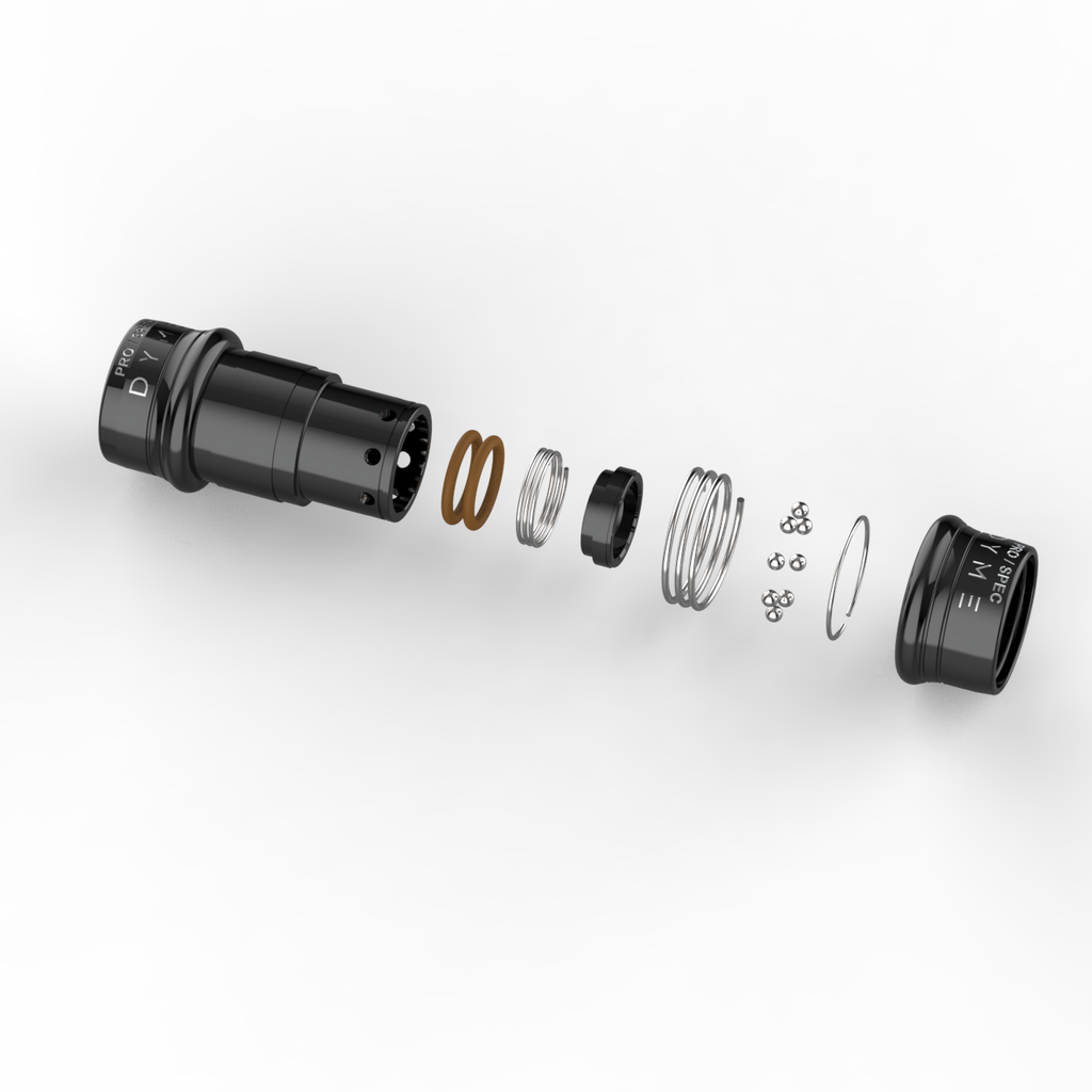 Exploded view of a Dyme PRO/SPEC NPT adapter assembly.