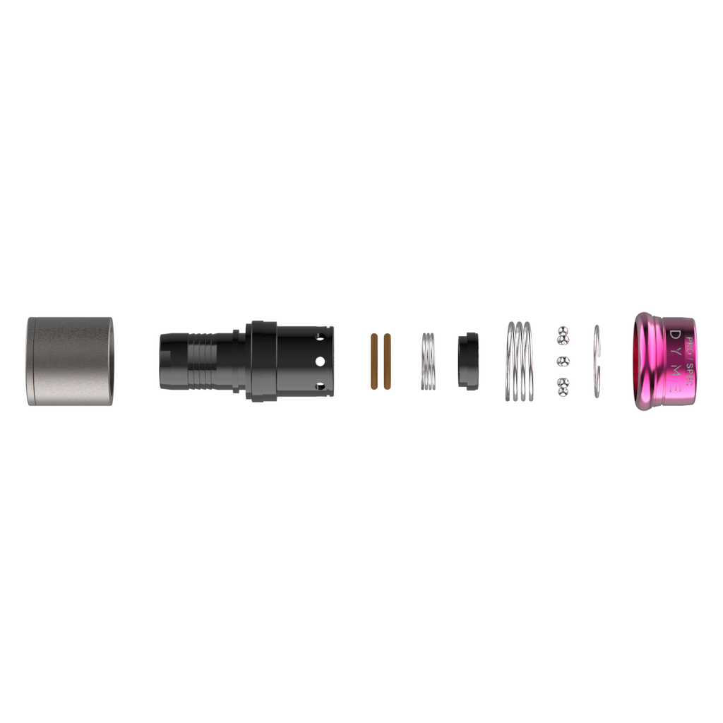 Exploded view of Dyme SUPERLEGGERA hose fitting components.