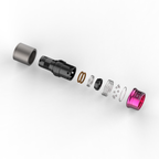 Exploded view of Dyme SUPERLEGGERA Carbon PTFE hose fitting components.