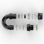 Exploded view of Dyme SUPERSTRASSE-C hose crimp fittings