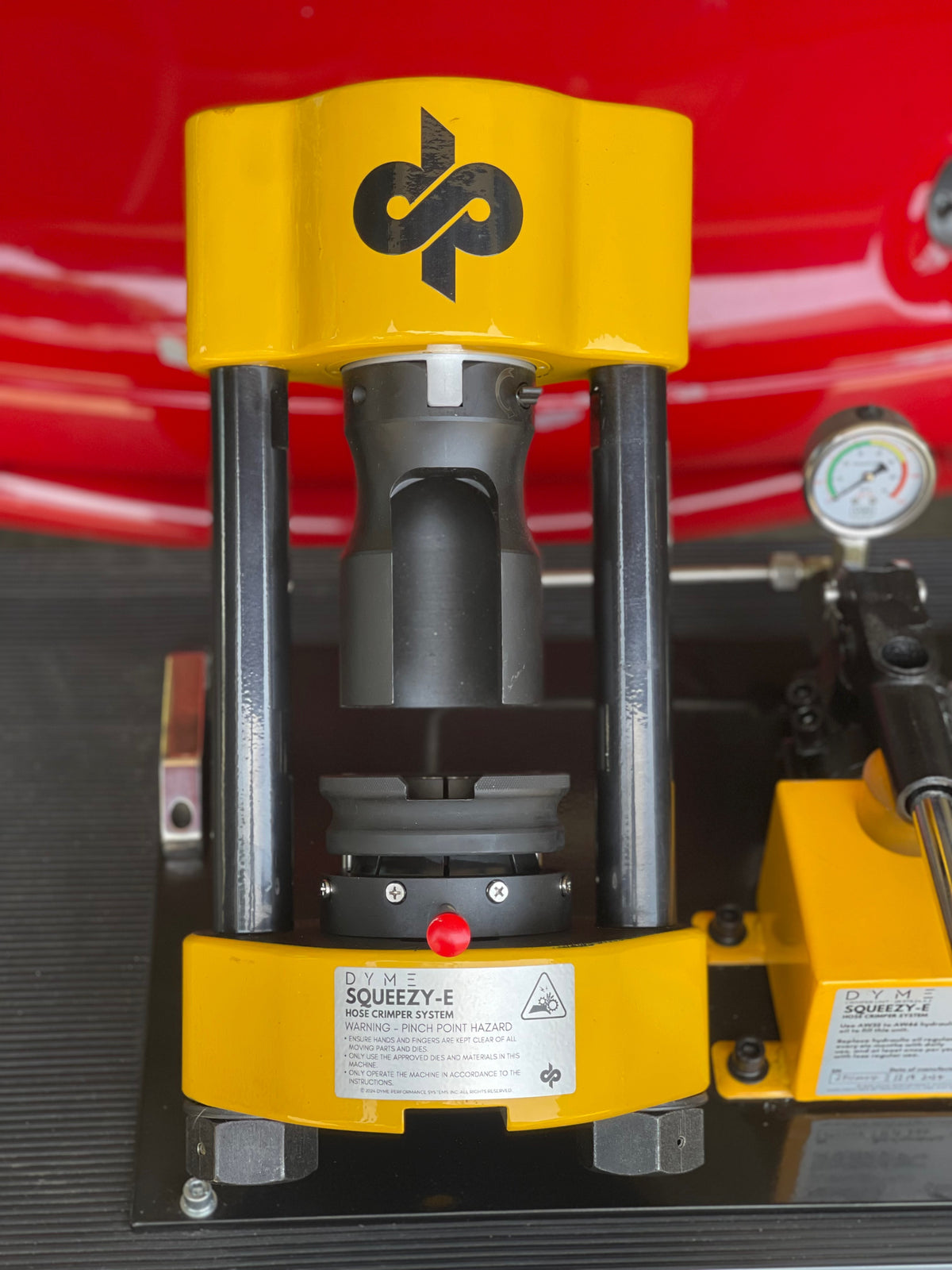 Dyme Squeezy-E hose crimping machine for AN adapters.