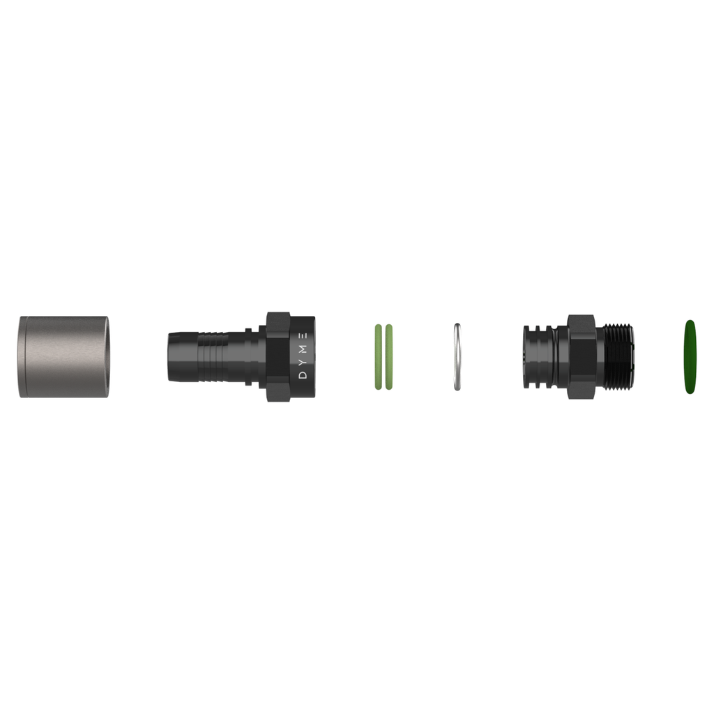 Exploded view of Dyme PRO/SPEC NPT adapter components