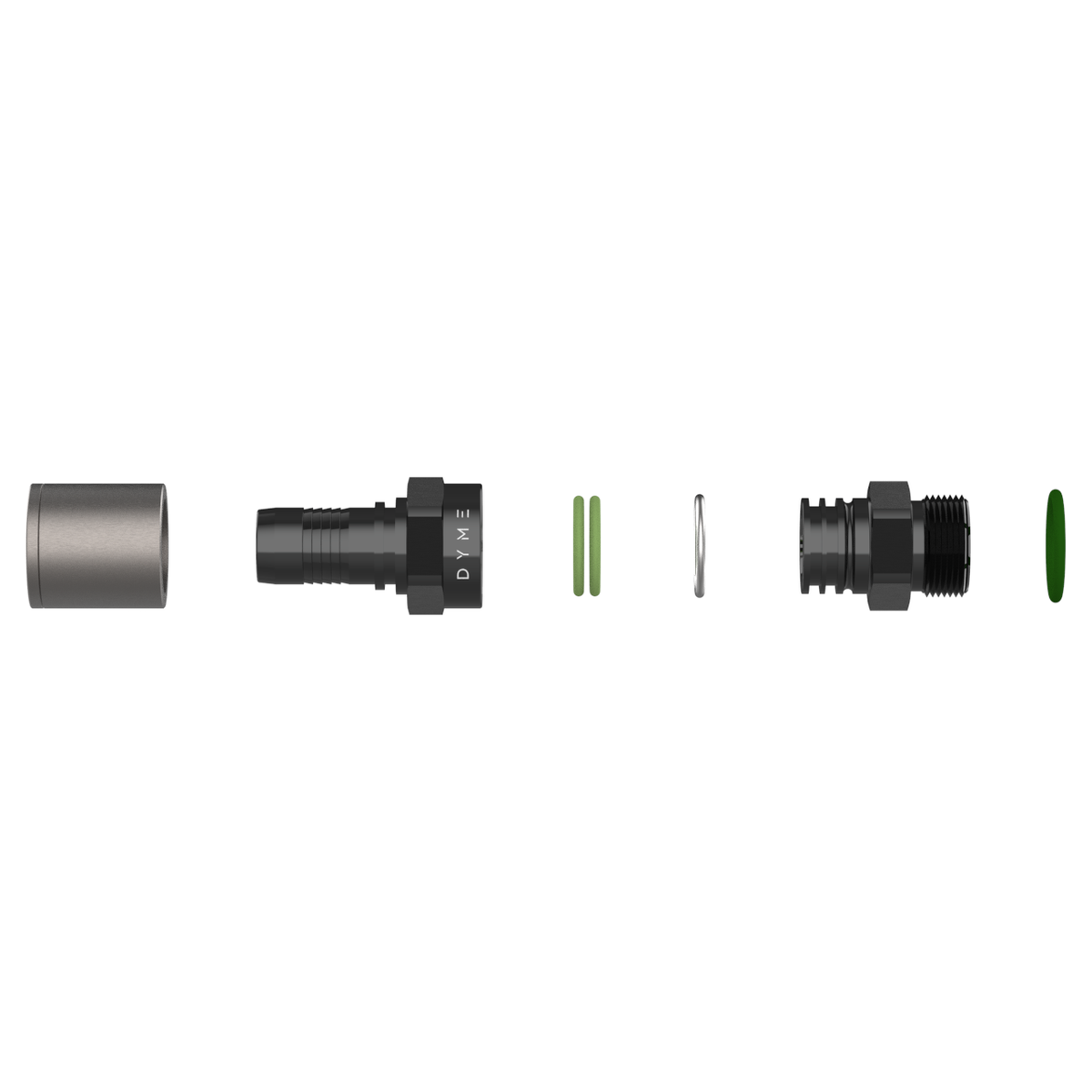 Exploded view of Dyme PRO/SPEC NPT adapter components