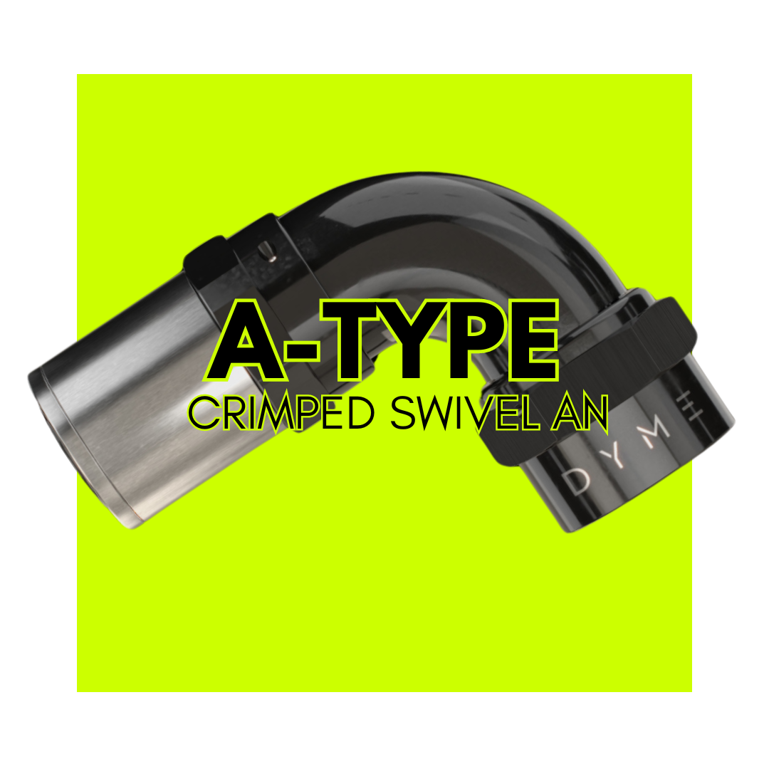 Dyme A-TYPE Crimped Swivel AN fitting for E85 hose.