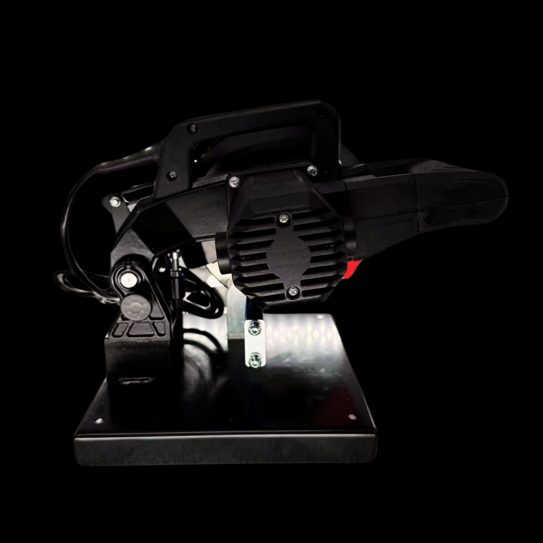 Black Dyme industrial hose crimping machine on a base.