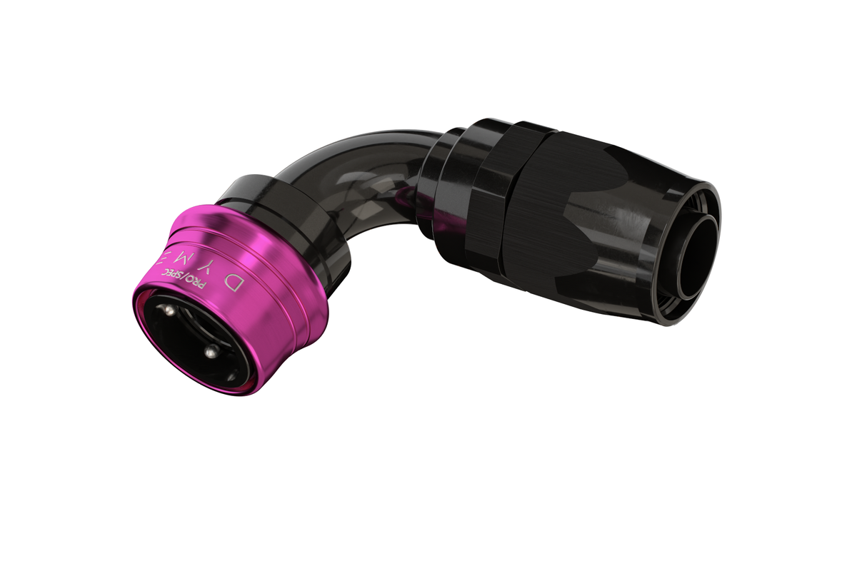 Dyme PRO/SPEC 90-degree black and purple AN adapter