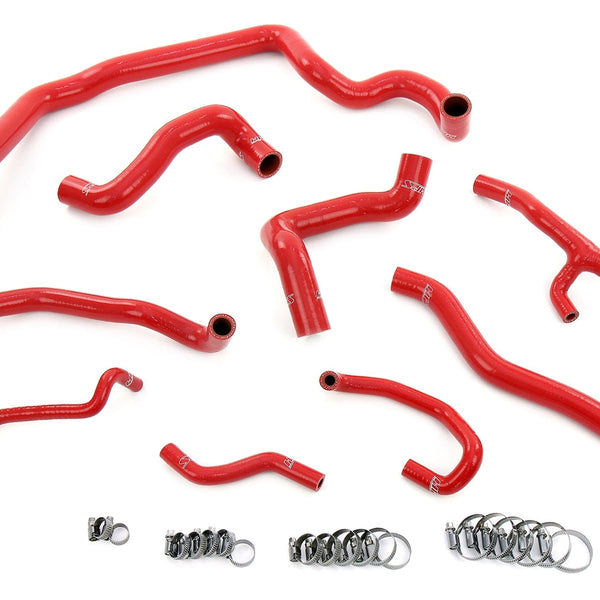HPS Performance High Temp Reinforced Silicone Radiator Heater Water Pump and Expansion Tank Coolant Hose Kit Red 57-1997-RED