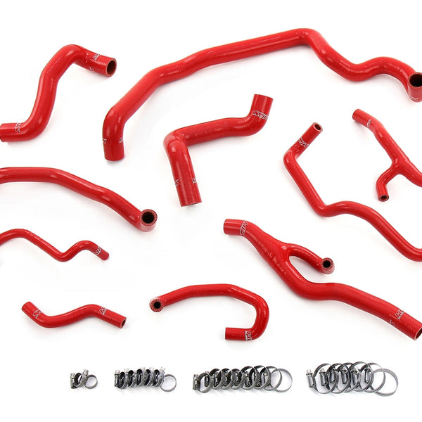 HPS Performance High Temp Reinforced Silicone Radiator Heater Water Pump and Expansion Tank Coolant Hose Kit Red 57-1998-RED