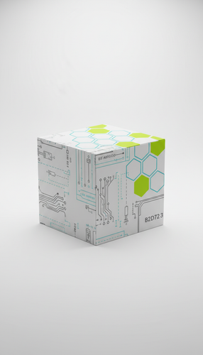Branded packaging with technical schematics insert