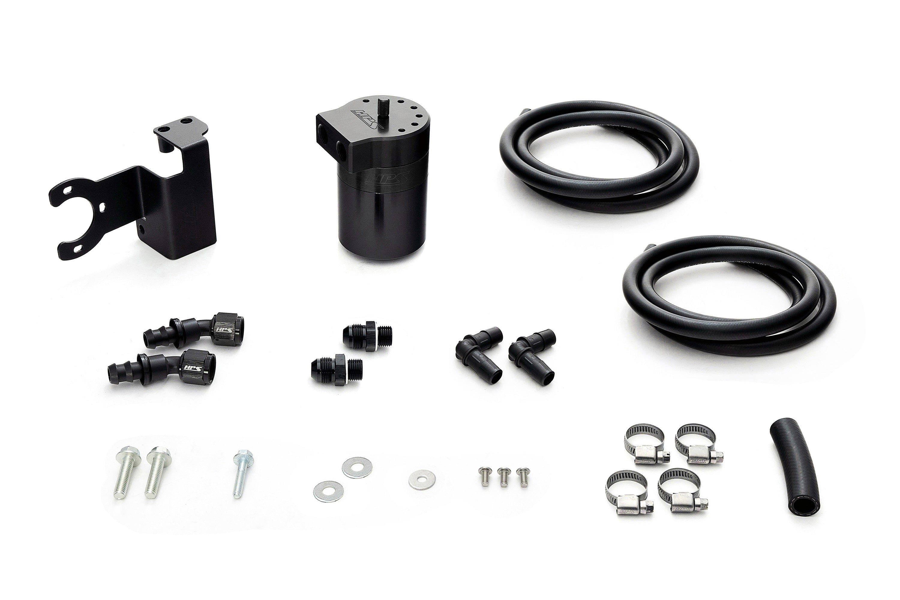 HPS Performance Billet Aluminum Oil Catch Can Kit, Black, 860-003WB