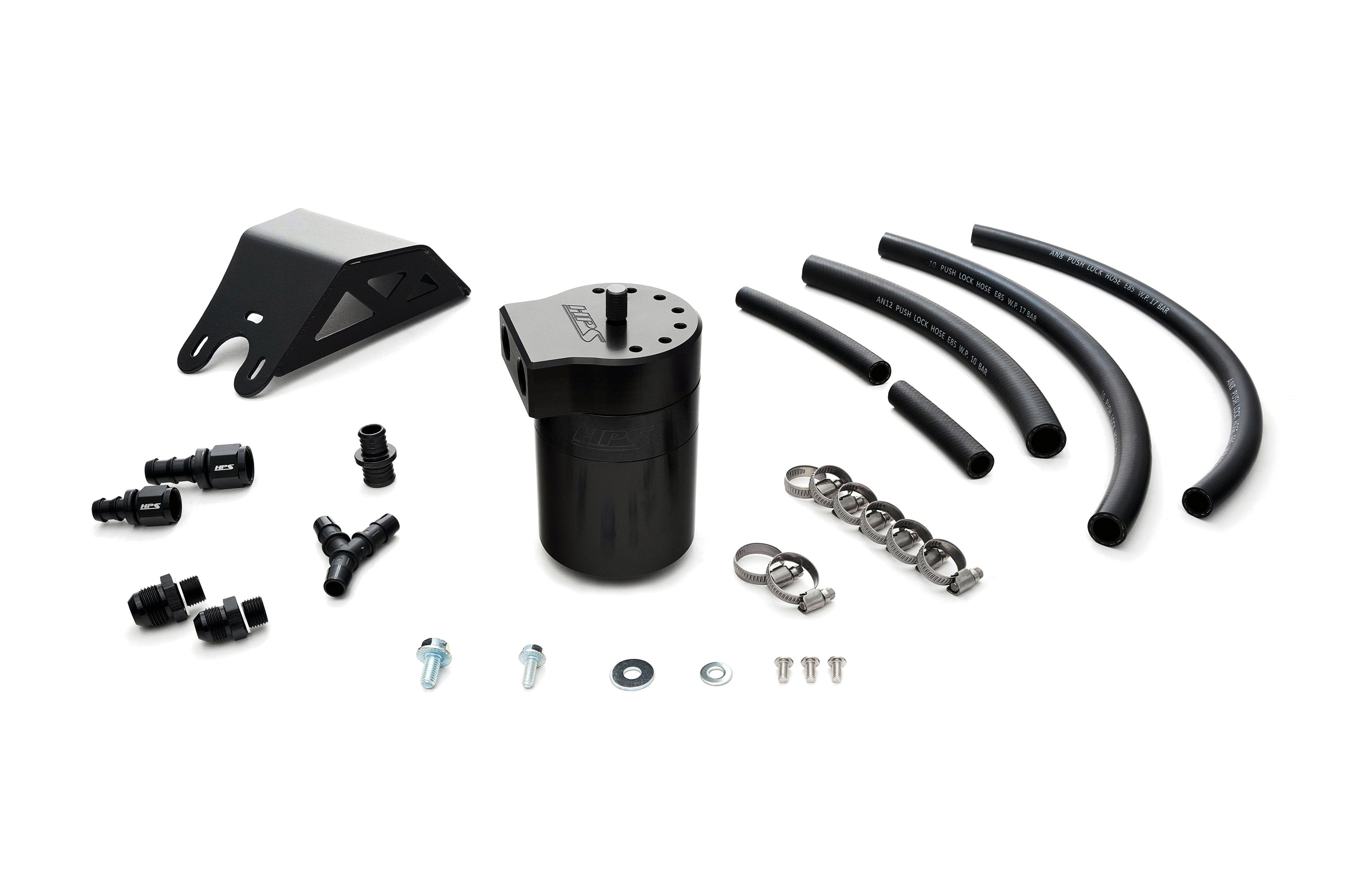 HPS Performance Billet Aluminum Oil Catch Can Kit, Black, 860-004WB
