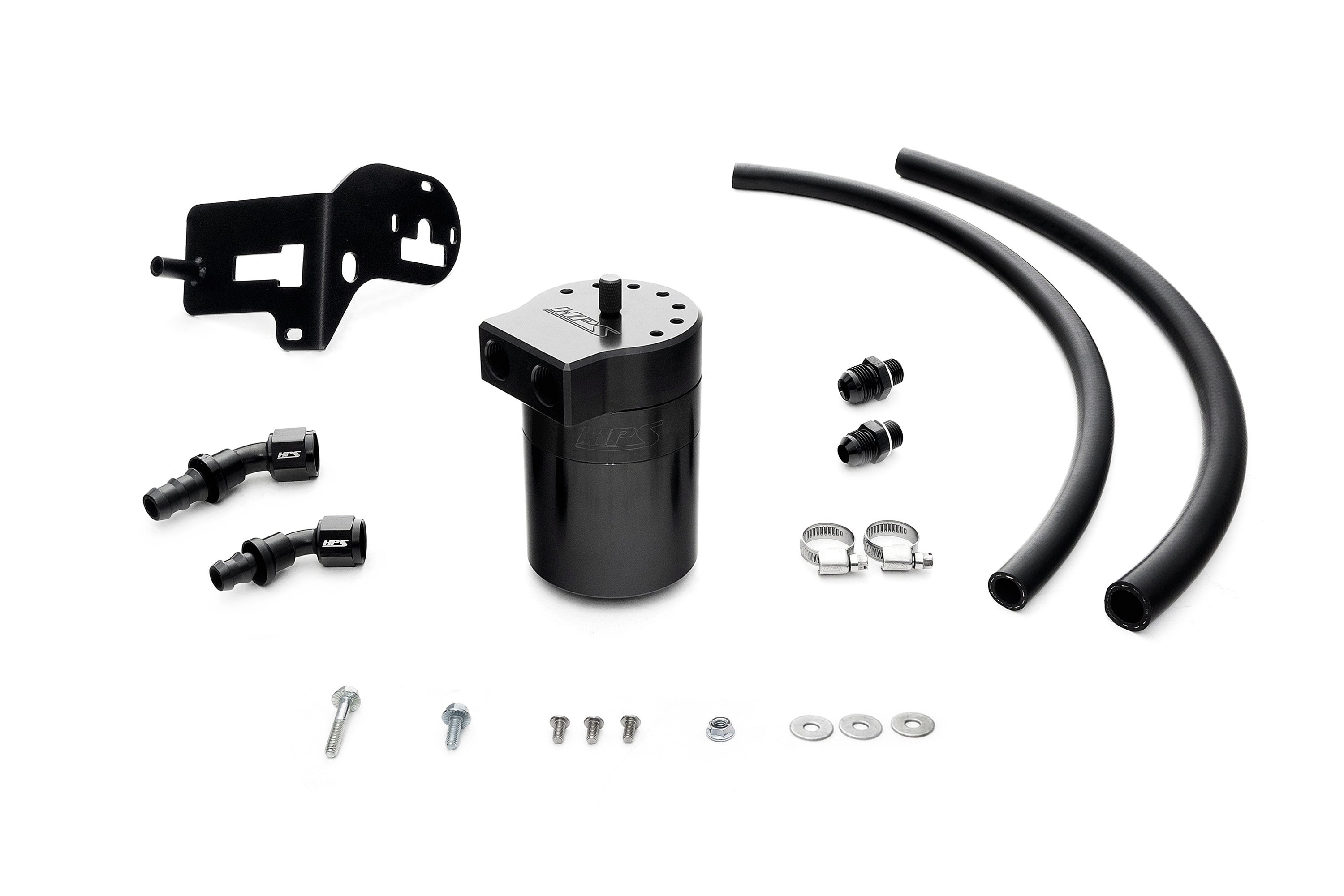 HPS Performance Billet Aluminum Oil Catch Can Kit, Black, 860-007WB